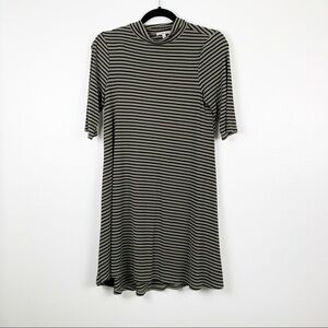 CHARLOTTE Russe Short Sleeve‎ Mock Neck Striped Dress Black Gray M